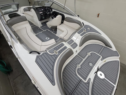 SeaDek Storm Gray over Black / 2 Inch Teak (Marine Mat closest match is Slate Gray over Black)