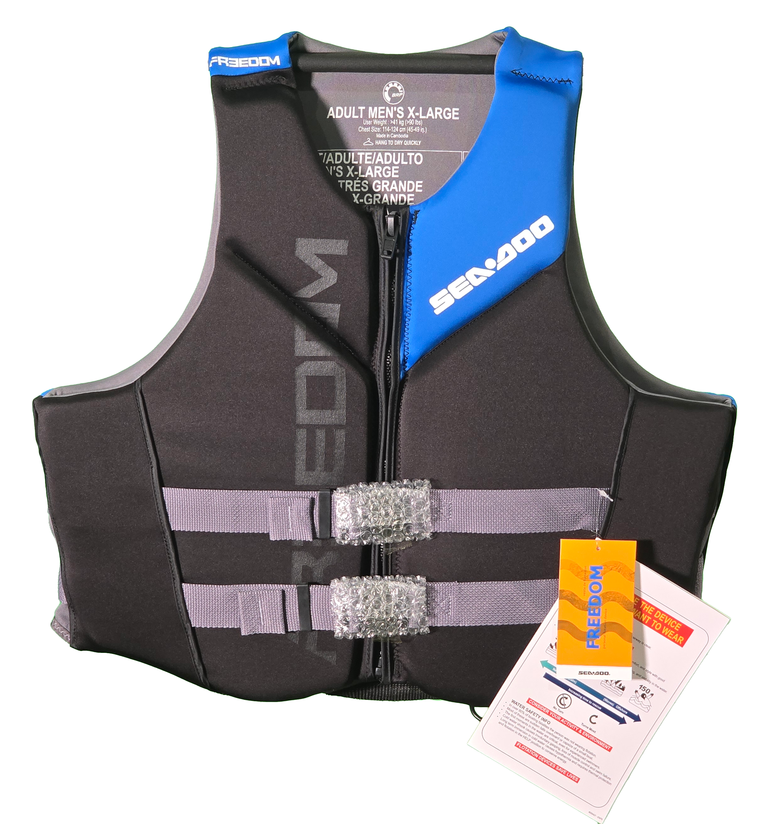 Sea-Doo Freedom Pfd Us Mens Xl New Oem (Sea-Doo Freedom Pfd Us Mens Xl 2859421296 New Oem) Sea-Doo Ecoprene Freedom Black⁄Starlight Blue PFD (MENS) - 3X Only
