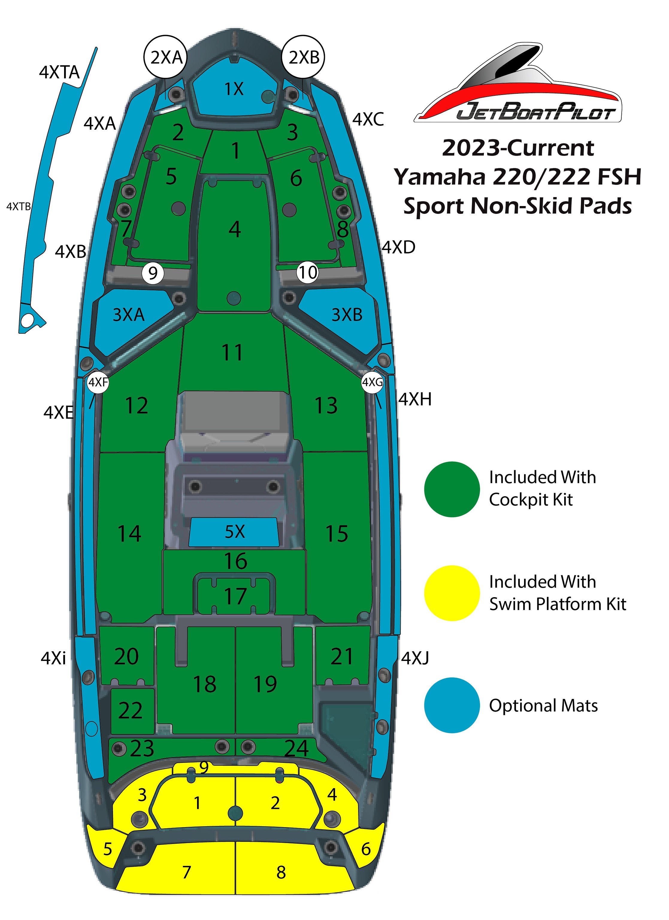 115255サブロジボード Marine Mat Port & Starboard Bow Mats (2X) for Yamaha 220/222 FSH
